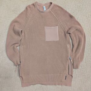 Varley Sweater Womens Small Camel Oversized Side Zippers 100% Cotton